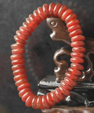China Old Natural Red Jade Bangle Hand Carved Jade Beads Bracelet