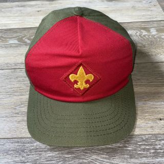 Vintage Bsa Boy Scouts Of America Green Red Twill Cap Snapback Hat Size M/lg
