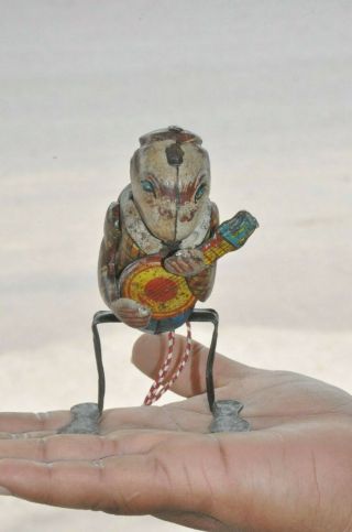 Vintage Wind Up Litho Monkey Dancing & Playing Violin Tin Toy,  Japan?