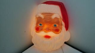 Vintage Blow Mold Light Up Santa Head Christmas Usa Made Hanging Face Mcm Decor