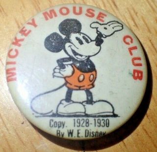 Vintage 1928 - 1930 Celluloid Mickey Mouse Club Pinback