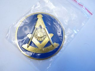 Vintage Past Master Masonic Mason 3 " Tin Circle Auto Emblem Sticker 021b