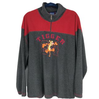 Disney Pooh Tigger 84 Xl Gray/red 1/4 Zip Fleece Running Sweat Jacket