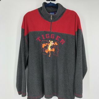 Disney Pooh Tigger 84 XL Gray/Red 1/4 Zip Fleece Running Sweat Jacket 2