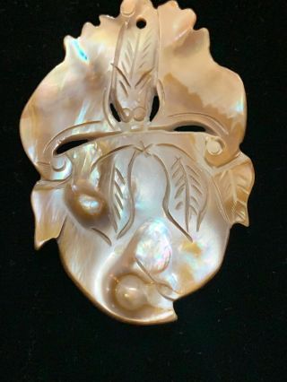 Vintage Carved Chinese Mother Of Pearl Blister Pearl Pendant Bat Peach Design 2