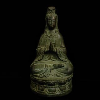 Chinese Antique Bronze Guanyin Buddha Statue Qian Long W Mark Qt036