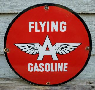Old Vintage Flying A Gasoline Porcelain Enamel Gas Pump Advertising Sign