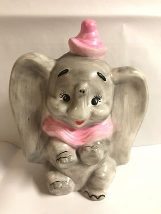 Vintage Dumbo Ceramic Figure Elephant Walt Disney Productions 9” Pink Gray Decor