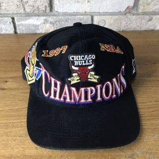 Vintage 1997 Chicago Bulls Nba Champions Black Nba Logo Athletic Snapback Hat Og