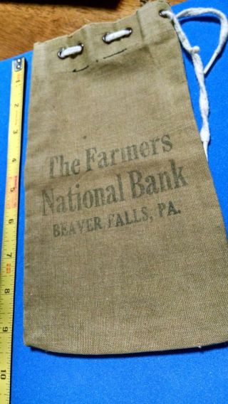 The Farmers National Bank Beaver Falls Pa Bank Cloth Money Bag Pull String