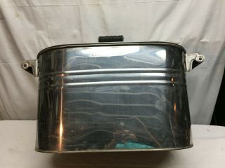 Vintage Stainless Steel Boiler Wash Tub Pot With Lid Wood Handles