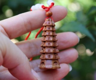 Peach Wood Carved Temple Buddhism Wenchang Stupa Pagoda Tower Amulet Pendant