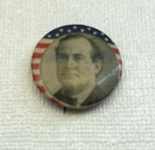 1908 President Bryan Gold Silver Campaign Patriotic Flag Photo Pinback Button Vg