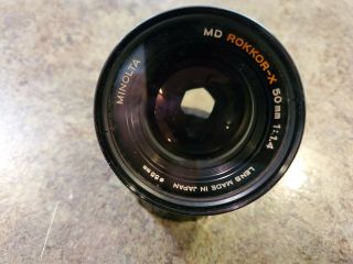 Vintage Minolta MD W.  ROKKOR - X 50mm f 1.  4 SLR Camera Lens w Filter & Rear Cap 2