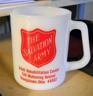 Vintage The Salvation Army Red White Milk Glass Mug Youngstown,  Oh