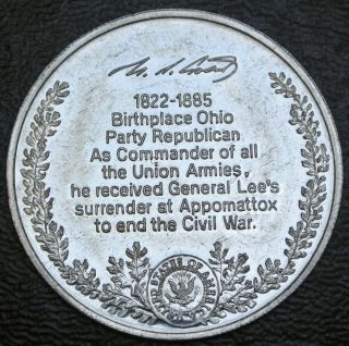 Vtg ULYSSES S.  GRANT 18th President 1869 - 1877 Aluminum Medal - 2