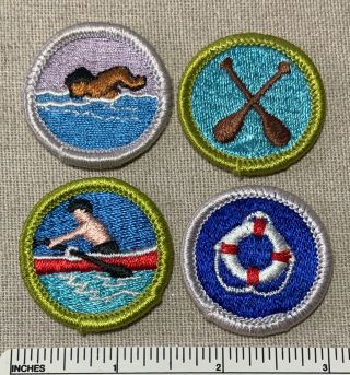 4 Vintage Boy Scout Merit Badges Bsa Camp Rowing Swimming Canoeing Life Saving
