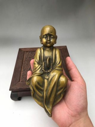 Chinese Antiques Fengshui Copper Ware Buddhist Monk Statue T364