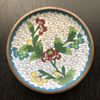 Fine Antique Chinese Cloisonne Enamel Dish Plate Signed Flower Scholar Art Nr