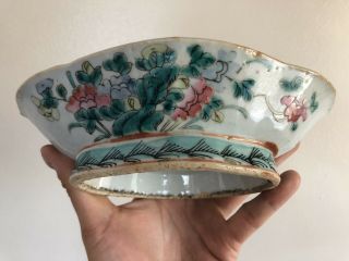Antique Chinese Famille Porcelain Enamel Flowers Art Lobed Bowl Handmade Scholar