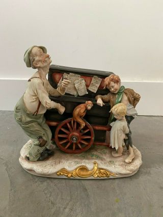 Vintage Capodimonte Organ Grinder Figurine With Old Man,  2 Boys,  And Monkey