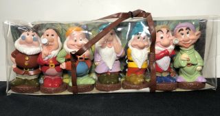 Vintage Walt Disney The Seven Dwarfs Rubber Squeaky Dolls Carrying Case