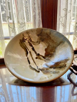 Yiri Vintage 1970s Mid Century Modern Abstract Raku Pottery Large Stoneware Bowl
