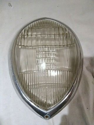 2 VTG Ford 1937 - 38 LAMP Clear Cut Glass Headlight Lens & Chrome Headlamp Ring 2