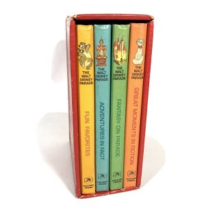 Vtg 70s Walt Disney Parade Fun Fact Fantasy Fiction Books Boxed Set Of 4 Bl1