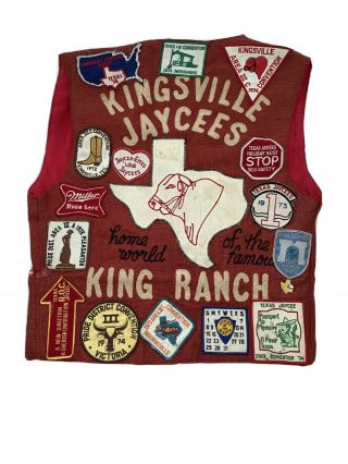 Vintage 1970s Texas King Ranch Kingsville Jaycee Patch Burlap Vest