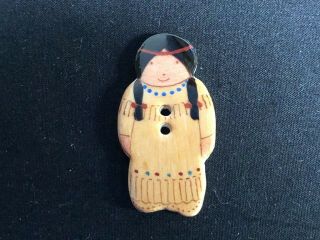 Large Idabelle Handpainted Ceramic REALISTIC INDIAN GIRL Button,  1 3/4 