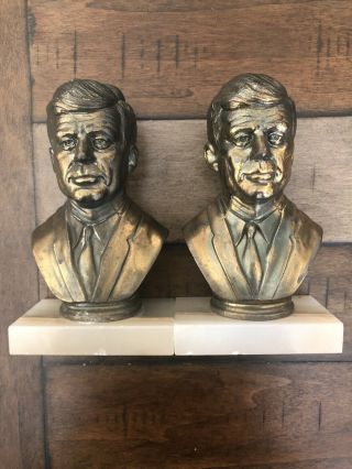Vintage President John F.  Kennedy Jfk Brass Plated Bust Bookends Collectible