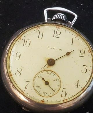 Vintage Ca1915 Elgin Model 3 Grade 384 Pocket Watch Sterling Silver Not Running