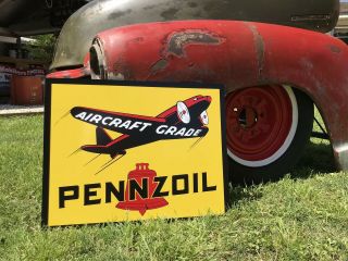 Antique Vintage Old Style Pennzoil Aircraft Grade Oil Sign