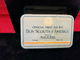 Boy Scout Very Old Bauer & Black First Aid Kit With Contents In Orig Case