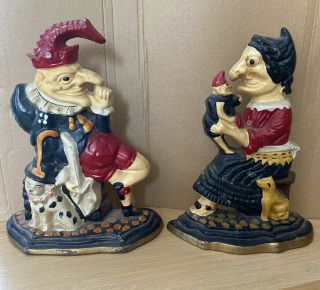 Victorian Vintage Hand Painted Punch And Judy Cast Iron Doorstops