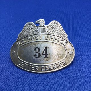 Vintage Metal Us Post Office Letter Carrier Hat Badge 34