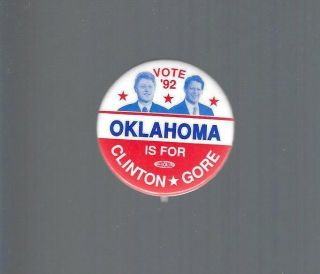 1992 Clinton & Gore Small 1 1/2 " Oklahoma Jugate Picture Campaign Button