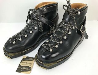 Mens Vintage 9 1/2 F Rieker German Leather Diagonal Belt Strap Ski Boots Shoes