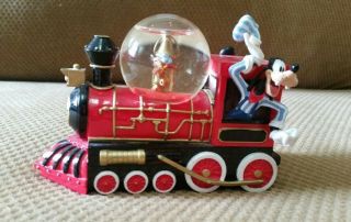 Disney Parks Mickey Goofy Chip And Dale Locomotive Snowglobe Small