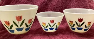 Vintage Fire King Tulip Bowls,  3 Piece Milk Glass Nesting Bowls