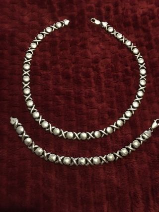 Vintage 925 Sterling Silver Hugs & Kisses X & O’s Necklace & Bracelet Combo