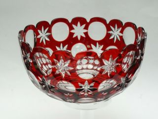 Vintage Bohemian Red Cut To Clear Crystal Bowl 8.  75 "