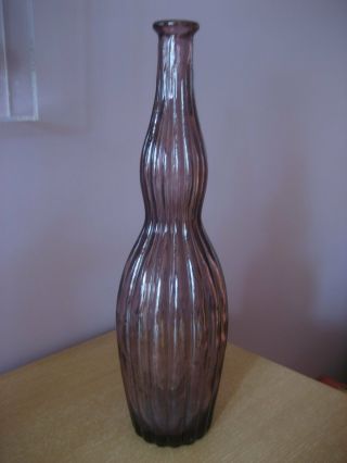 15,  " Vintage Italian Art Glass Tall Bottle Decanter Genie Purple Mauve Ribbon