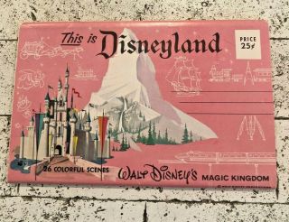 Vintage Late 1950s - Early 60s Disney / Disneyland Postcard Booklet - 26 Scenes