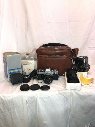 Vintage Camera Set Canon Ae - 1 Camera With Lenses And Case