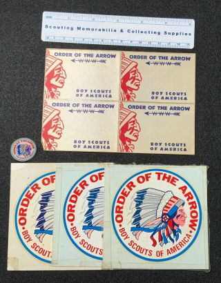 Boy Scout Oa Order Of The Arrow Blank 1960’s Membership Cards (4) Decals (3) & Pin