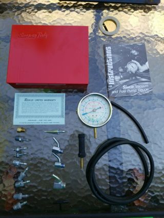 Vintage Snap - On Tools Vacuum & Fuel Pump Pressure Gauge With Case And Book