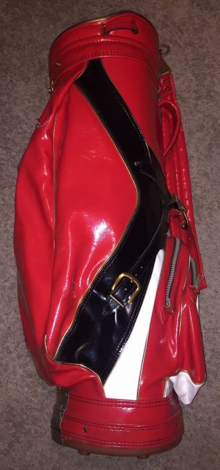 Vintage Acushnet Leather Golf Bag Red Black White Stand Bag Read Desc