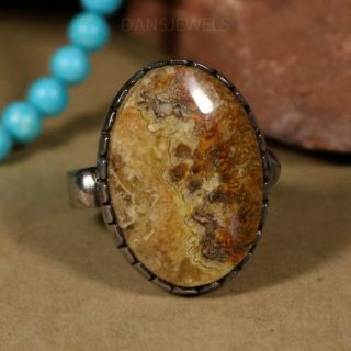 Old Pawn Vintage Navajo Handmade Sterling Silver Petrified Wood Ring Size 9